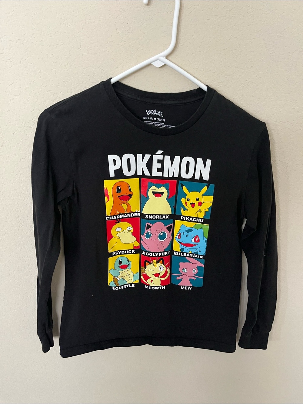 Pokemon Boys Black Long Sleeve Graphic T-Shirt Medium 100% Cotton